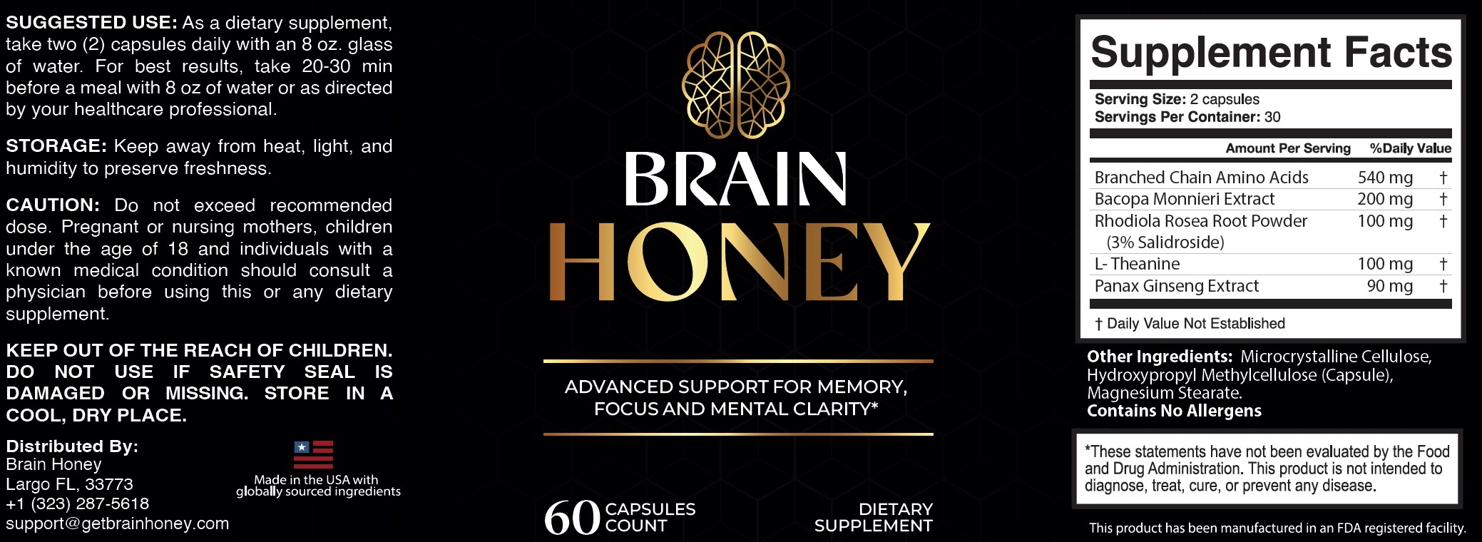 Brain Honey Supplement Facts